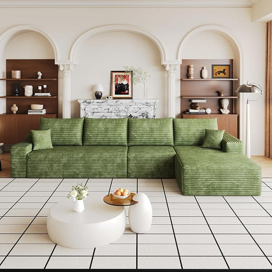 Eafurn 135" Oversized L-Shaped Boneless Sectional Sofa Couch with Chaise, Fluffy Corduroy Modular Couch with Deep Seat,Flexible Combination Corner Sofa & Couch for Living Room, No Assembly