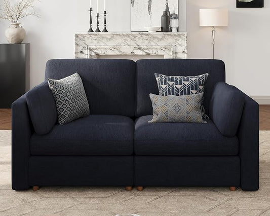 Oversized Modular Sectional Sofa Loveseat Cloud Couches Blue | 2-Seater Deep Seat Couch for Living Room, Luxury Comfortable sofa, Solid Wood Frame, Removable Washable Cover
