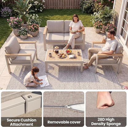 Aluminum Outdoor Loveseat,2-Seat Patio Furniture Loveseat with 1.5mm Thick Powder-Coated Frame, Anti-Hot Armrest & Waterproof Removable Cushions, Weather Resistant Outdoor Sofa for Backyard Porch