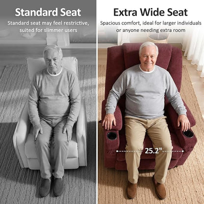 MCombo Power Lift Recliner Chair for Elderly R7045(Sangria, Medium-Wide) | Heat and Massage, Breathable Fabric, USB& Type C Charging Port, FSC Certified