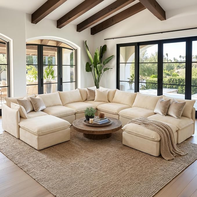 Cloud Modular Hosting Sectional, Oversized Deep Seat Comfort, Luxe Chenille | Fully Removable Washable Covers, Memory Foam Seat Cushions, Storage Ottoman, Premium Fabric