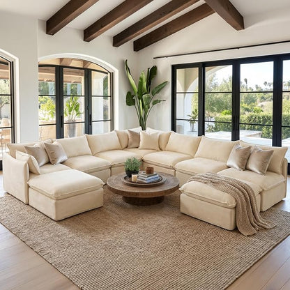 Cloud Modular Hosting Sectional, Oversized Deep Seat Comfort, Luxe Chenille | Fully Removable Washable Covers, Memory Foam Seat Cushions, Storage Ottoman, Premium Fabric