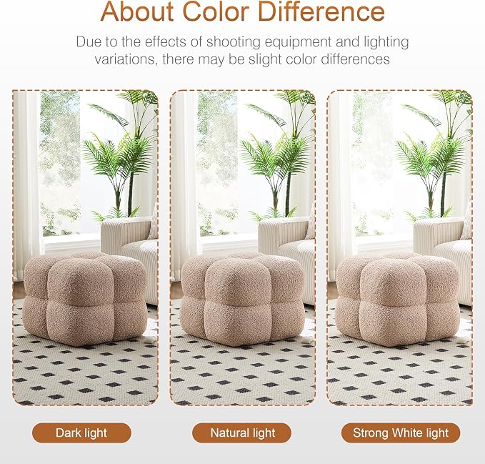 Zesthouse Square Pouf Ottoman Set of 2, Modern Backless Vanity Chair for Bedroom, Tan Fuzzy Foot Rest for Couch, Upholstered Tufted Footstool, Sherpa Fabric Ottoman Coffee Table for Living Room