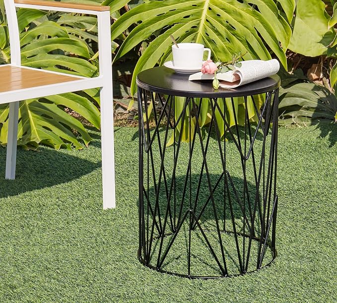 HFHOME Set of 3 Heavy-Duty Round End Table, Side Table, Coffee Table for Indoor Multifunctional Use, Outdoor Decorative Garden Stool Plant Stand-Black
