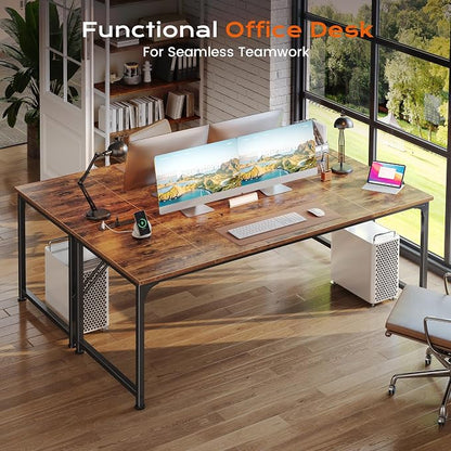 PRAISUN 63 X 30 Inch Extra Deep Desk with Power Outlets | Long Computer Desk for Bedroom, Office Desk for Work from Home, Writing Study Gaming Table, Stable Metal Frame, Rustic Brown