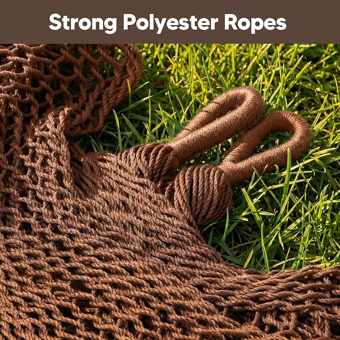 SUNCREAT Hammocks Backyard Rope Hammock, Heavy Duty Large Hammock for Outside, Brown