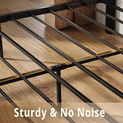 LIKIMIO Queen Bed Frame, Tall Industrial Headboard 51.2 ", Platform Bed Frame with Strong Metal Support, Solid and Stable, Noise Free, No Box Spring Needed, Easy Assembly, Vintage Brown