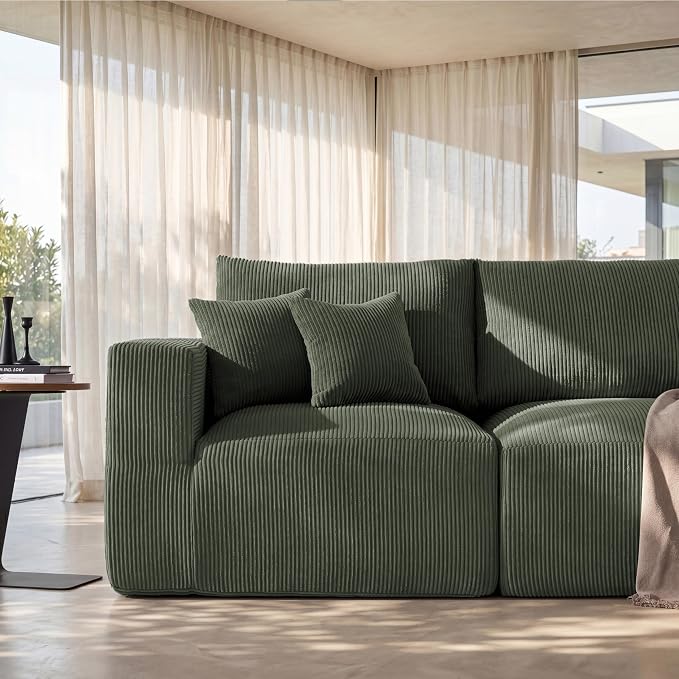 Modular Loveseat Cloud Couch, 79" Memory Foam Boneless Double Sofa, Cozy Upholstered Corduroy Frameless Furniture, No Assembly Required Small Couch for Apartment Living Room Office, Green