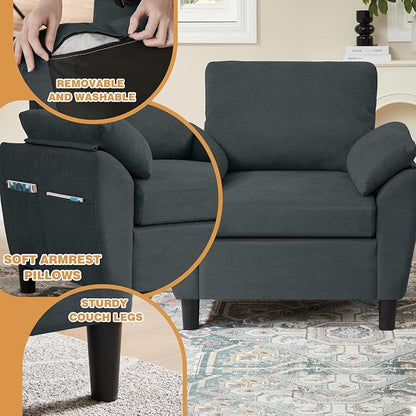 3 Piece Convertible Sectional Sofa Set, Modern Linen Small L Shaped Couch with Reversible Ottoman and Accent Chair, 3-Seat Sofa Couches for Living Room, Office, Apartment, Dark Grey