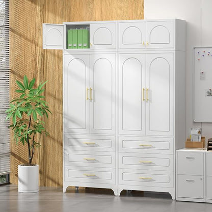 SteeLoong Kitchen Pantry Cabinet，90" Storage Cabinets with Doors and Shelves,Metal Pantry Cabinet with 3 Drawers,White Kitchen Cupboard for Livingroom,Pantry, Bathroom