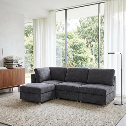 ERYE 95-Inch Oversized L Shaped Sectional Sofa 4 Seat Modular Storage Sofa Couch W/Deep Seat,Skin Friendly Plush Chenille Upholstered Convertible Corner Sectional Couch with Ottoman