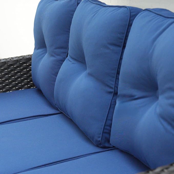 Sundale Outdoor Wicker 3-Seat Patio Sofa, Luxury Outdoor Couch with High Back & Wider Armrests, Patio Furniture with 6-inch Cushions for Yard, Deck, Poolside (Blue)