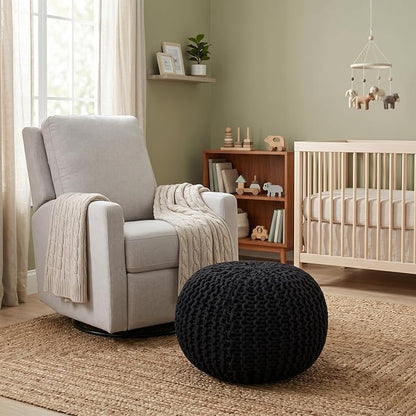 BIRDROCK HOME Round Pouf Ottoman Foot Rest - 18.5”x18.5”x15” Boho Compact Comfortable Soft Cotton Braided Foot Stool with Bean Bag Filling for Living Room, Bedroom, or Nursery (Charcoal Gray)