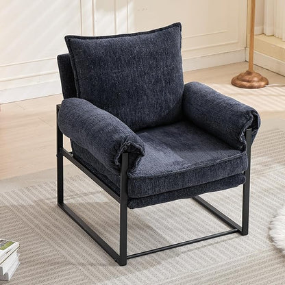 YISHENG Accent Chair with 6-Angle Adjustable Backrest, Fabric Living Room Chair Upholstered Lounge Chair, Modern Chair Cozy Reclining Chair for Reading Room, 1PC Dark Blue