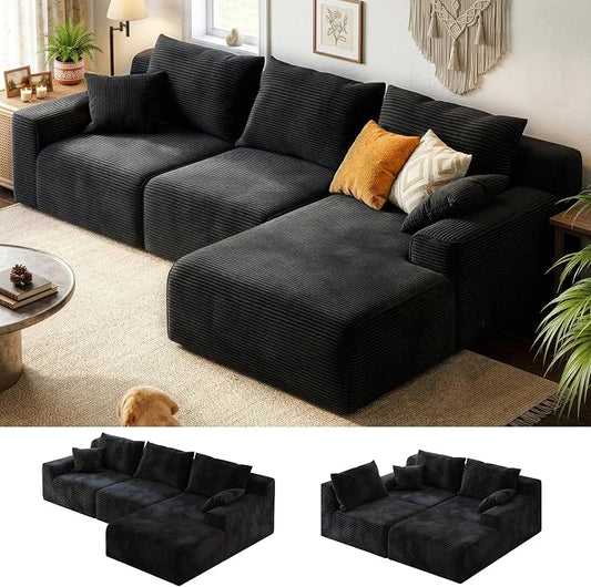Homkdom 98" Boneless Couches for Living Room, L-Shape Modular Sectional Sofa with Deep Seat Oversized Right Facing Chaise, Cloud Couch for Apartment, Small Space (Black)