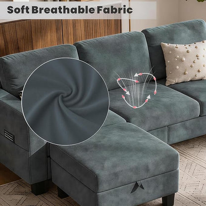 78" Sectional Sofa Couches for Living Room, Blue L Shaped Couch with Storage Ottoman, Deep Seat Pet-Friendly Velvet Fabric Sofa Set for Small Space, Apartment, Dorm