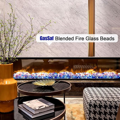 GasSaf Blended Fire Glass Beads for Outdoor Fire Pit, Fireplace, Replaces Existing Gas Logs & Lava Rocks, 3/4 Inch Glass(20 Pound)(Cobalt Blue, Caribbean Blue, Crystal Clear Luster)