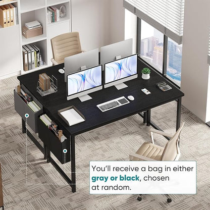 OLIXIS Computer Desk, 55 Inch Home Office Desks for Small Spaces, Writing Craft Study Gaming Table for Bedroom, Modern Computer Workstation with Storage Bag, Black