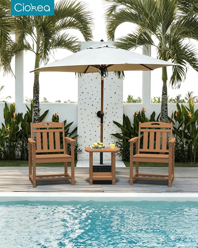 Ciokea Outdoor Patio Dining Chair, HDPE Oversized Porch Chairs with Wide Seat, All-Weather Durable Heavy-Duty Outdoor Furniture for Backyard, Poolside, Lawn & Garden, Teak