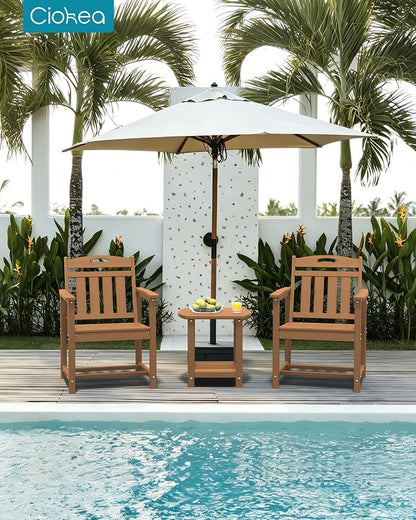 Ciokea Outdoor Patio Dining Chair, HDPE Oversized Porch Chairs with Wide Seat, All-Weather Durable Heavy-Duty Outdoor Furniture for Backyard, Poolside, Lawn & Garden, Teak