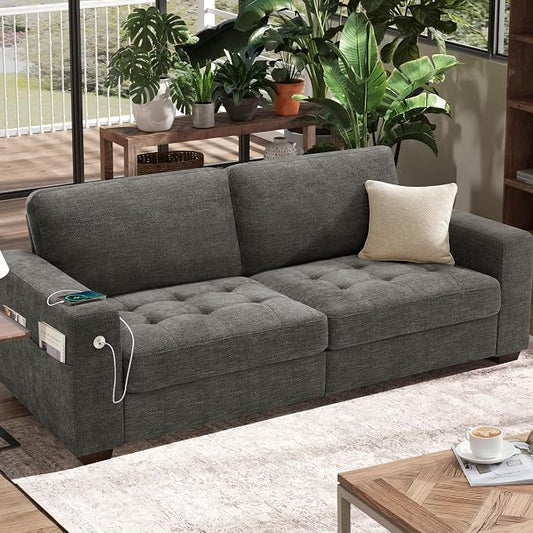 Hanherry 89" Sofa for Living Room, Modern Comfy Couch with Medium Firm Seat Cushion, Removable Cover,Wide Armrest,USB/Type-C Port,Chenille Fabric Couches for Small Space,Apartment