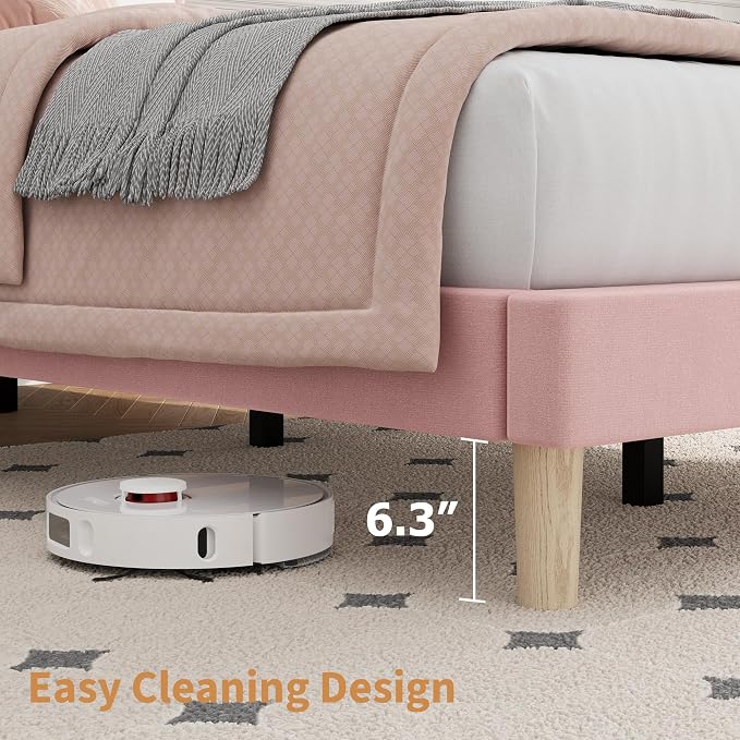 IDEALHOUSE Twin Bed Frame with Adjustable Headboard, Velvet Upholstered Platform Bed Frame Twin Size, Vertical Channel Tufted, Strong Wooden Slats, No Box Spring Needed, Easy Assembly, Pink