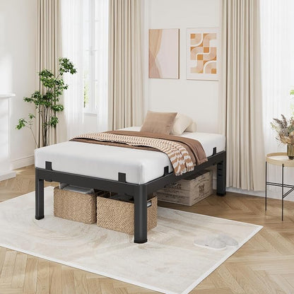 12 Inch Twin Bed Frames, Reinforced Heavy Duty Metal Bed Frame Twin Size, 4000LBS Rounded Corner & No-Slip Mattress Grip, Squeak-Free Platform Bed Frame with Headboard Holes Easy Assembly