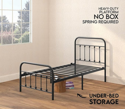Golden Gate Beds Vintage Wrought Iron Bed Frame with Classic Metal Platform Base, Headboard and Footboard, No Box Spring Needed, Easy Assembly, Mattress Base, Noise-Free, Sleek Black Finish, Twin Size