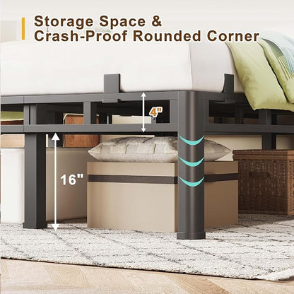 ROIL 20 Inch Twin XL Bed Frame, Metal Bed Frame & Box Spring 2 in 1 Platform with Round Corner Legs, 4000LBS Double Layer Bed Frame with Headboard Holes Mattress Baffles, Noise-Free Easy Assembly