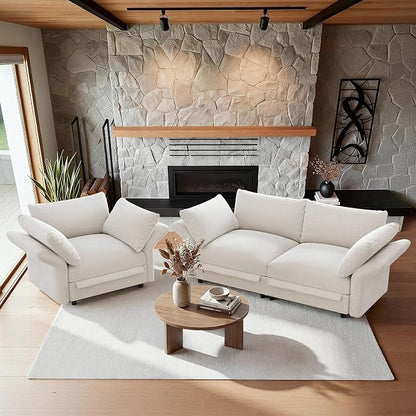 DreamDashio 126" Oversized Sectional Sofa with Storage, Adjustable Arms & High Back, Modular Cloud Couches for Living Room, 3 Seats, 5 Arms & 5 Pillows, Beige Chenille