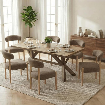 VKNOW Wooden Dining Chairs Set of 4 with Curved Open Back, Dark Brown | Natural Rubberwood Legs, Soft Chenille Fabric, Thickened Cushion, For Adults and Family, Dining Room, Kitchen, No Wobble
