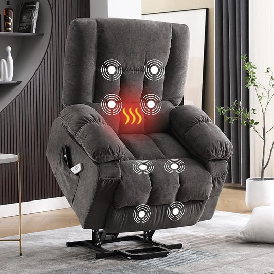 MAHOMICO Power Lift Recliner Chair for Elderly with Vibration Massage and Lumbar Heating, Electric Lift Recliner Single Sofa with Side Pocket and USB Charge Port for Living Room