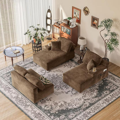 Homall 142" Boneless Couch, Modular Sectional Sofa, No Assembly Required, Memory Foam Filling, Corduroy U-Shaped Sofa, Movable Multi-Person Couch for Living Room (Brown)