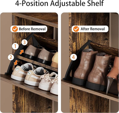 Shoe Storage Cabinet, Wood Shoe Organizer for Entryway with 3 Flip Drawers, Freestanding Shoe Rack with Adjustable Shelf, Narrow Shoe Dresser for Front Door Entrance (Brown, Tall 3 Drawers)