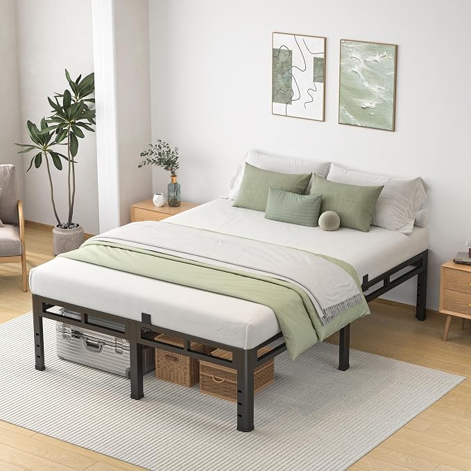 NKZ California King Bed Frame 20 Inch, Metal Bed Frame & Box Spring 2 in 1 Platform with Round Corner Legs, 4000lbs Weight Capacity Reinforced Metal Frame, Headboard Hole, Noise-Free, Easy Assembly