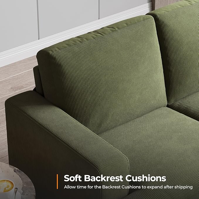 COPIAE 89 Inch Sofa with Extra Deep Seats Oversize, 3 Seater Sofa for Living Room, Modern Couch and Sofa, Comfy Armrests and Seats and Backrests, Easy Installation, Corduroy Fabric Green