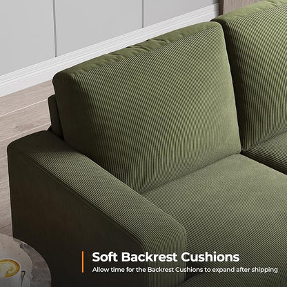 COPIAE 89 Inch Sofa with Extra Deep Seats Oversize, 3 Seater Sofa for Living Room, Modern Couch and Sofa, Comfy Armrests and Seats and Backrests, Easy Installation, Corduroy Fabric Green