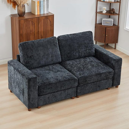 ORRD Comfy Loveset Couch, Chenille 2 Seat Sofa with Pillows, Modern Loveseat Sofa with Storage for Apartment, Living Room, Black Blue