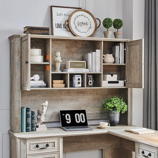 T4TREAM 59" Home Office Desk Hutch with Ample Storage, Only Match VSC Series Farmhouse Desk (Light Rustic Oak)