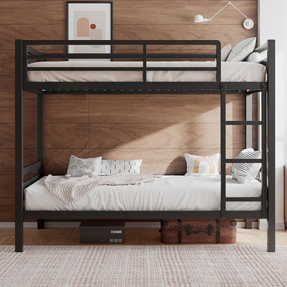 Einhomn Bunk Bed Twin Over Twin, Heavy Duty Metal Bed with Ladder and Full-Length Guardrail, Under-Bed Storage Space, No Box Spring Needed, Noise Free, Black