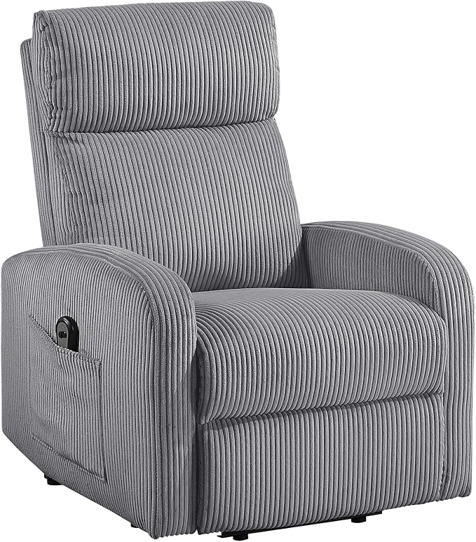Lexicon Power Lift Recliner Chair for Elderly with Remote Control, Gentle Lift Motion, Side Pocket Armrest, Corduroy Upholstered Electric Recliner for Living Room/Bedroom, Easy Assembly, Dark Gray