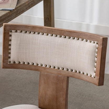 RIVOVA Mid Century Modern Dining Chairs Set of 4 Upholstered Linen Fabric Kitchen Dining Side Chairs with Nailhead Trim, Modern Kitchen Armless Solid Wood Dining Chairs, Beige