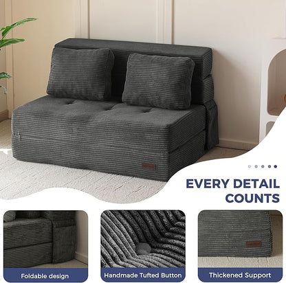 MAXYOYO Convertible Sofa Bed, Fold Out Loveseat Sofa Couch with Pillow, 4 in 1 Tufted Folding Couch Bed Foam Floor Couch, Lazy Chair for Living Room Bedroom Guest Room, Dark Grey