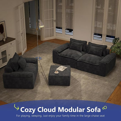 Hobestluk 87" Cloud Sectional Couch Loveseat with Deep Seat 2-Seater with Removable Cover Large Sofa Couch for Living Room (Blue Grey, Loveseat Sofa)