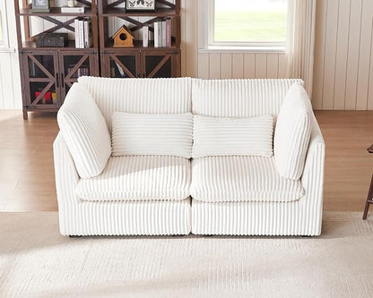 77" Oversized Corduroy Couch Modular Sectional Sofa, Washable Cloud Couch Sectional, 2 Seater Sectional Couches for Living Room, Fully Cover Removable, Loveseat Sofa, Corduroy, White