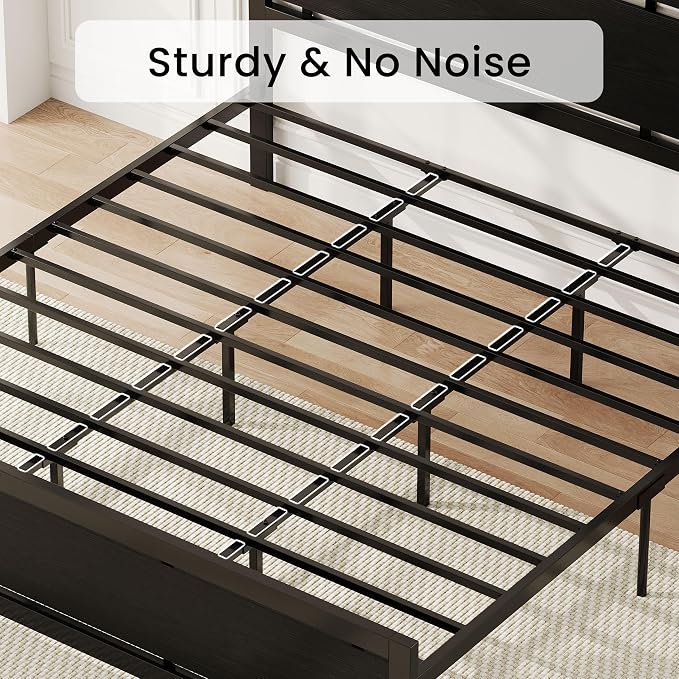 LIKIMIO California King Bed Frame with Headboard and Footboard, Metal Strong Supports, Easy Assembly, Noise-Free, No Box Spring Needed, Black