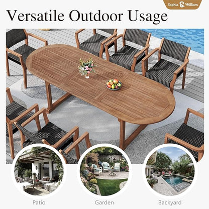 Sophia & William Patio Outdoor Table and Chairs Set, Patio Dining Sets for 6, 7 Pieces Patio Table Set Acacia Wood Table Expandable and Rattan Chairs for Backyard Deck Porch Outside