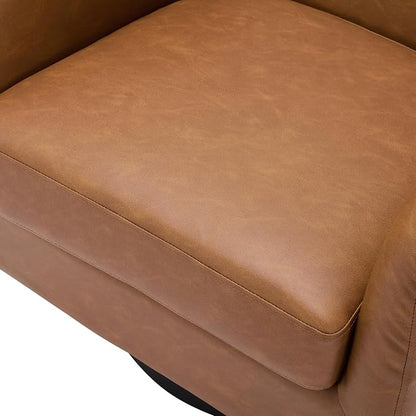 Faux Leather Swivel Barrel Accent Chairs Set of 2, Comfy Club Chair Upholstered Round Armchair for Lving Room, Brown