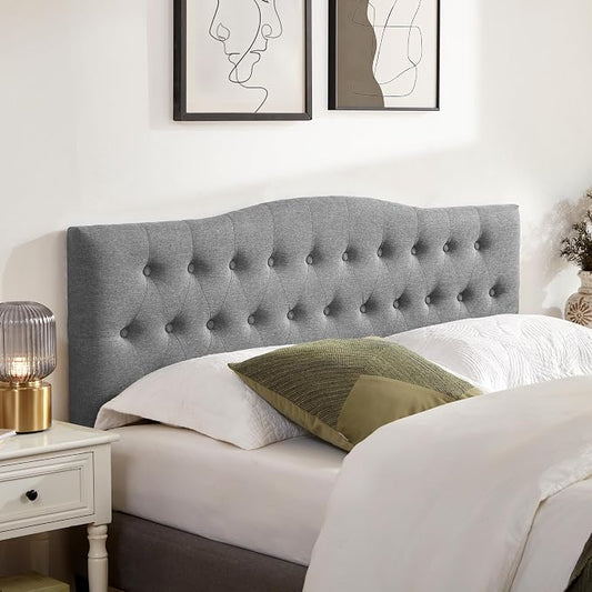 Tufted Headboard King Size, Solid Wood Adjustable Height Head Board, Gray | Upholstered King Headboard Only with Durable Solid Wood Legs, Adjustable Height 37-51 in, Fabric Button Diamond HeadBoards