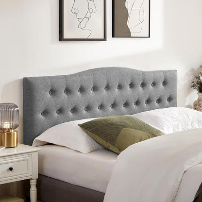 Tufted Headboard Queen Size, Solid Wood Adjustable Height Head Board, Gray | Upholstered Queen Headboard Only with Durable Solid Wood Legs, Adjustable Height 37-51 in, Fabric Button Diamond HeadBoards